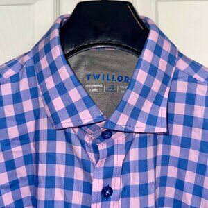 Twillory Performance Dress Shirt – 17.5/34-35 – Traditional Fit – Pink Blue